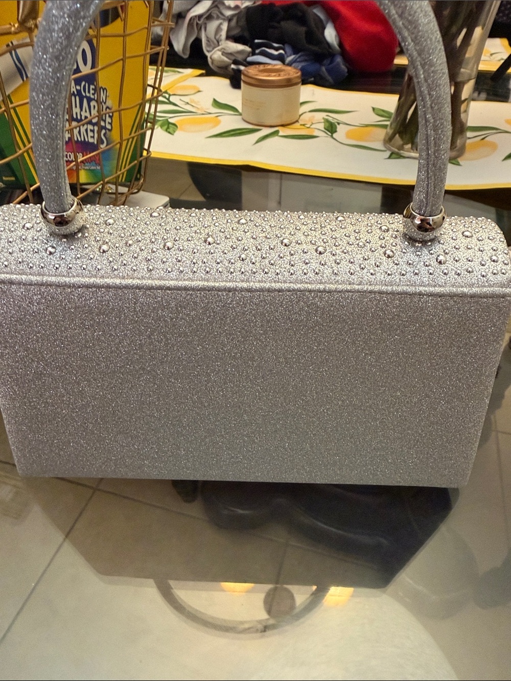 Silver Rhinestone Top-Handle Clutch - Picture 6 of 6